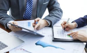 Bankers hand presenting and reporting